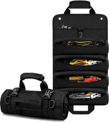 Produktbild von Famanu Werkzeugtasche Roll-Up - Oxford-Gewebe mit 4 Reißverschlusstaschen und 2 abnehmbaren Taschen