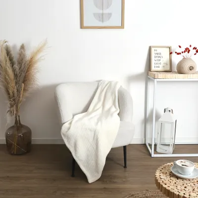Image de Plaid - HOME DECO FACTORY - Effet Sherpa - Ultradoux - Blanc