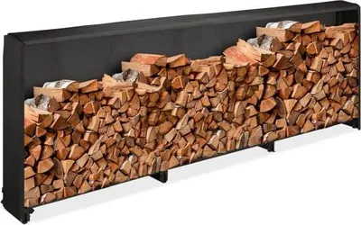 Produktbild von Brennholzständer aus Holz, Schwarz, mit Deckel, Witterungsschutz, geräumig, L114.6xB28xH11cm