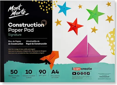 Produktbild von Mont Marte Bastelkartonpapier Bastelpapier-Set mit 50 x Blatt, DIN A4, 90 gr², je 5 x 10 Farben, leicht texturiert