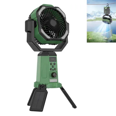 Produktbild von Solar-Campingventilator mit Licht – 10 W,20000 mAh Akku,Timer,Powerbank,360° drehbar,Höhenverstellbar & Zusammenklappbar,Ideal für Picknick,Angeln