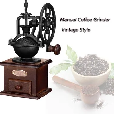 Produktbild von Handbetriebene Kaffee-Mühle, handgeführte Kaffee-Mühle, Kaffeebohnenmühle, Kaffee-Mühle für den Haushalt, antike Holz-Kaffee-Dekoration, antikes Kaffeezubehör
