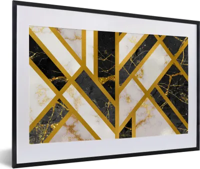 Produktbild von MuchoWow® Gerahmtes Poster Marmor - Gold - Muster 60x40 cm - Poster mit Schwarzem Bilderrahmen Wandposter Rahmen Foto Bilder - Schlafzimmer - Plakat in Rahmen - Drucken