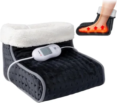 Productafbeelding van Elektrische voetwarmer - Voetverzorging - Elektrische verwarming - Wasbare voetwarmer slipper - 3 warmtestanden - Donkergrijs