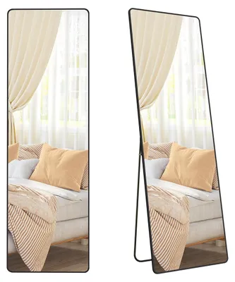 Image de Miroir mural, format rectangulaire, couleur noire, verre trempé, dimensions : 160 x 50 cm