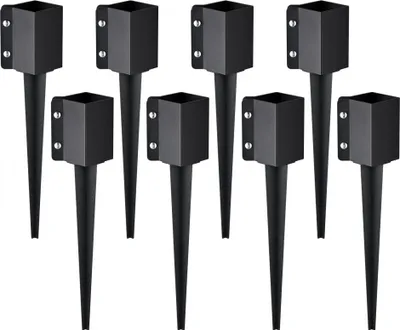 Produktbild von Erdspieß für Zaunpfosten - 8er-Pack - 61 x 10 x 10 cm - Metall schwarz pulverbeschichtet - Erdspieß für Briefkästen, Terrassen, Gartengeländer