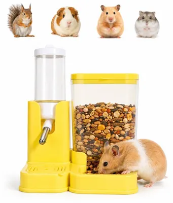 Immagine prodotto di Biberon e distributore di cibo 2-in-1 per criceti, colore giallo, capacità 80 ml / 320 ml, antiscivolamento