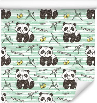 Produktbild von 10m VLIES TAPETE Rolle Kinderzimmer Pandas Bambusse Schmetterlinge XXL