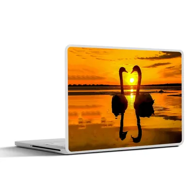 Produktbild von MuchoWow® Laptop Aufkleber Sticker Cover Schwäne - Sonnenuntergang - Vogel - Orange - Wasser 40x30 cm - Laptop Dekoration - Selbstklebend
