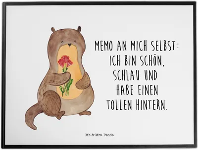 Produktbild von Mr. & Mrs. Panda Schreibtischunterlage Otter Blumenstrauß - Weiß - Geschenk, Achtsamkeit, schreibtischunterlagen, Unterlage Schreibtisch, Selbstliebe, Seeotter, Süß