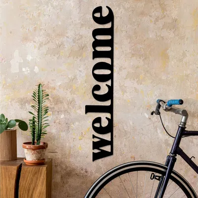 Produktbild von Wallity, Welcome-5, Dekoratives Wandaccessoire aus Metall, Schwarz, 100 % METALL, 18 x 98 cm