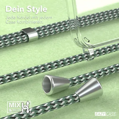 Produktbild von EAZY CASE – Handykette – kompatibel mit Apple iPhone 11 Handyhülle mit Umhängeband, Silikonhülle, Schutzhülle mit Ersatz-Kordel, Hülle mit Band, Stylische Kette für Smartphone, Grün / Hell Grün Camouflage