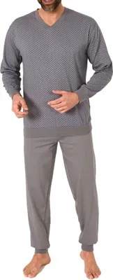 Produktbild von Herren langarm Schlafanzug mit Bündchen Pyjama in eleganter Minimalprint Optik ; grau , 50