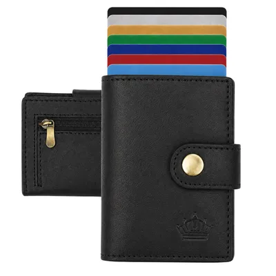 Produktbild von Slim Wallet Geldbeutel Schwarz Münzfach RFID-Schutz Leder Börse Mini Geldbörse