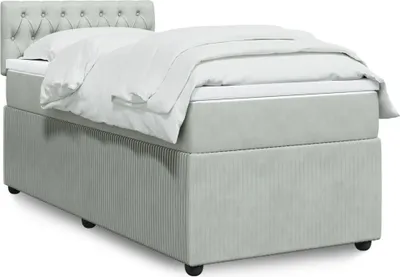 Produktbild von Design Boxspringbett mit Matratze Hellgrau 80x200 cm Samt, Klassische Betten 2024 Neu