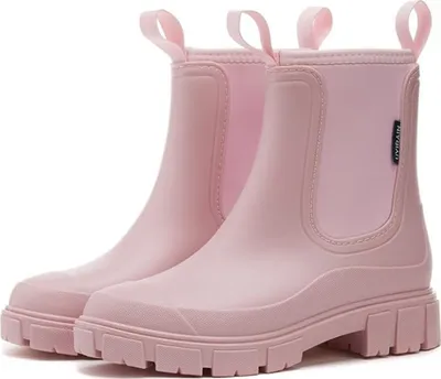 Produktbild von ASKSA Damen Gefuettert Wasserdicht Gummistiefel Halbhohe Chelsea Rutschfeste Regenschuhe Stiefeletten Gartenschuhe Gummistiefeletten,Rosa,Größe:38