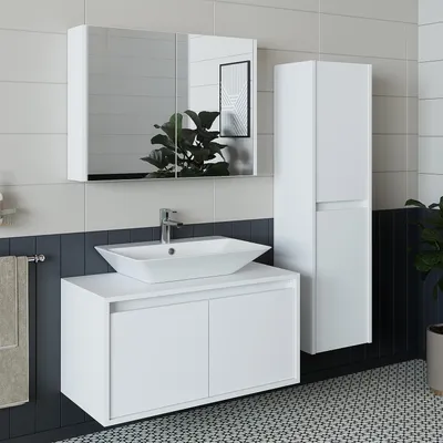 Produktbild von Roomart ATLANTIC-85 Badmöbel-Set 4-teilig 85 cm breit, Weiß