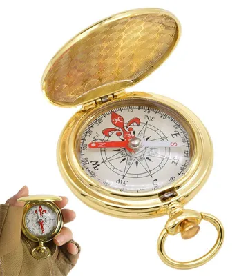 Produktbild von Vintage Kompass Schlüsselanhänger Taschenkompass Goldfarben Outdoor Kompass wasserdicht mit Klappdeckel für Camping Wandern Kinder