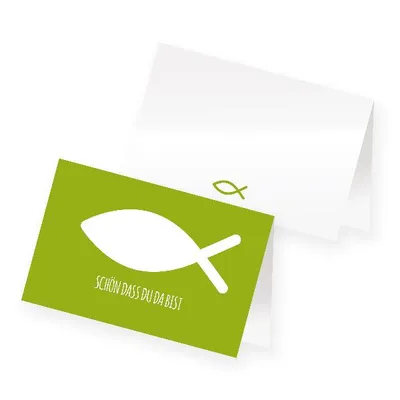 Produktbild von itenga 24x Tischkarte Fisch GRÜN Platzkarte Kommunion Taufe Konfirmation