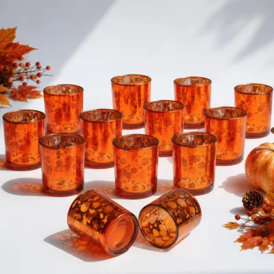 Produktbild von 12er-Set Oranger Teelichthalter Glas,Kürbis Herbst Teelichtgläser Tischdeko