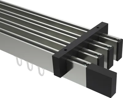 Produktbild von Interdeco Innenlaufstange / Gardinenstange mit Innenlauf Edelstahl-Optik / Schwarz, Typ Smartline Lox (Quader), 14x35 mm 4-läufig, 200 cm