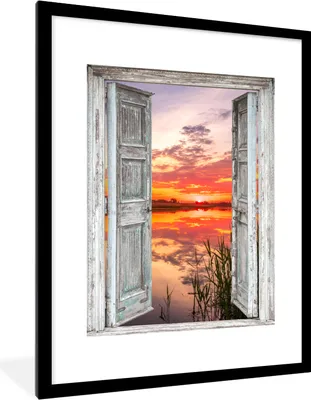 Produktbild von MuchoWow® Gerahmtes Poster Landschaft - Sonnenuntergang - Wasser - Aussicht 60x80 cm - Poster mit Schwarzem Bilderrahmen Wandposter Rahmen Foto Bilder - Wohnzimmer - Dekorationen - Prämie