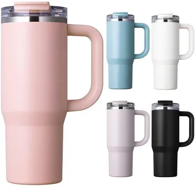 Produktbild von Isolierter Thermomok für unterwegs 900ml mit Deckel und Trinkrohr aus Edelstahl, ideal für heiße und kalte Getränke, Reisebecher