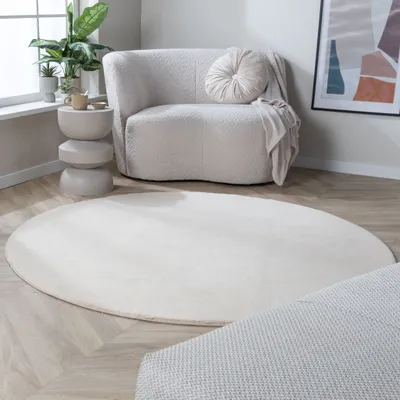 Produktbild von Volero - Waschbarer Teppich Rund - Vivid Beige - Ø 80 cm - Wohnzimmer, Esszimmer, Kinderzimmer, Schlafzimmer - Klassik, Ländlich, Modern, Skandinavisch