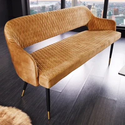 Produktbild von riess-ambiente Design Sitzbank PARIS 160cm senfgelb Samt Retro Rückenlehne Bank Polsterbank Samtbank