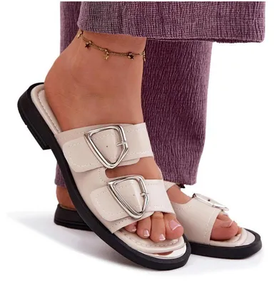 Produktbild von Leder Damen Klapki mit Riemen Vinceza 62304 Beiget 38