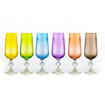 Produktbild von Sektgläser Sektglas Floral Claudia Kristallglas Sektglas 180 ml mehrfarbig Gravur 6er Set Bohemia Crystalex