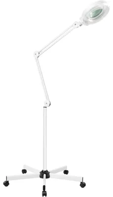 Immagine prodotto di Lampada cosmetica a LED con lente d'ingrandimento - Lampada con lente d'ingrandimento e supporto su ruote - Lampada con lente d'ingrandimento - Lampada da lavoro per saloni di bellezza - Braccio regolabile - Materiale: plastica
