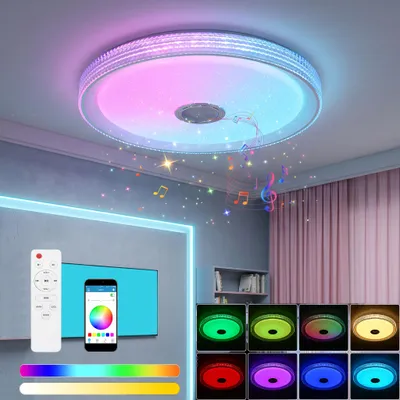 Produktbild von Smart LED Deckenlampe mit Bluetooth Lautsprecher, 50cm Wohnzimmerlampe, 50W RGB Deckenleuchte Fernbedienung APP Dual Control, für Bad Schlafzimmer