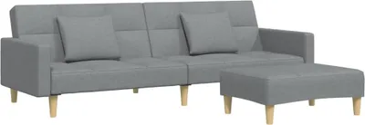 Imagen del producto de Sofá cama de 2 plazas con reposapiés, color gris claro, tapizado en tela
