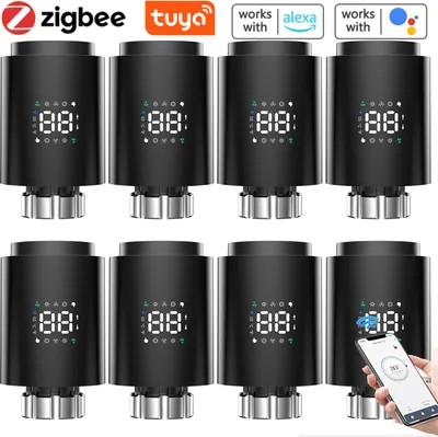 Produktbild von 8X Smart Heizkörperthermostate Thermostatventil Extrem leiser Schnellheiz Heizkoerperventil APP-Steuerung Kompatibel mit Alexa Google Assistant Kindersicherung Thermostat Heizung LED-Anzeige,Schwarz