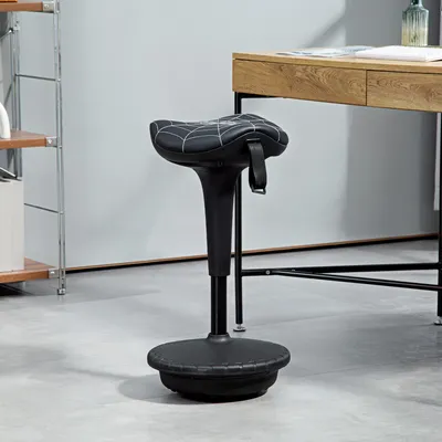 Produktbild von Bürohocker mit Schwenkfunktion, ergonomischer Hocker, höhenverstellbar 65,5-83,5 cm 120° neigbar Schwarz, für Homeoffice und Büro