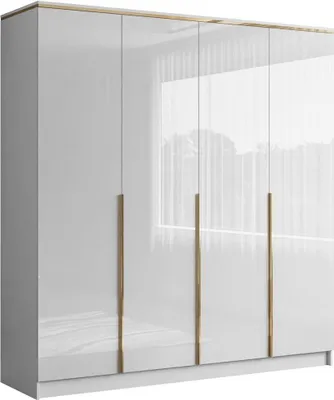 Produktbild von Kleiderschrank AURORA 4D in Weiß hochglanz mit Gold Chrom Griffe