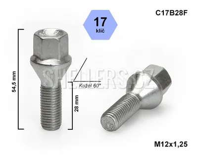 Obrázok produktu pre Skrutka kolesa M12x1,25x28 s kužeľom, kľúč 17, C17B28F, výška 54,5 mm