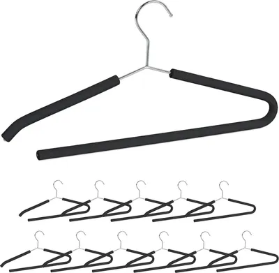 Produktbild von 48 x Kleiderbügel, rutschfester Schaumstoffbezug, Anzugbügel, offener Hosensteg, Hemdenbügel, Antirutschbügel, schwarz