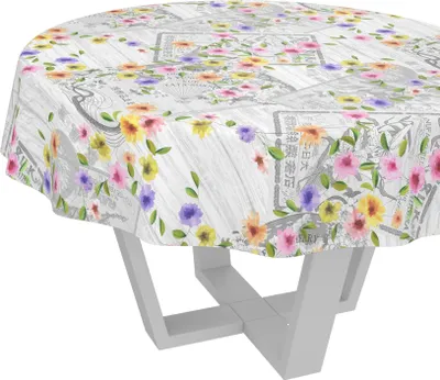 Produktbild von Tischdecke Vintage Postkarte Grau Rund 120cm Schnittkante Wachstuch abwaschbar