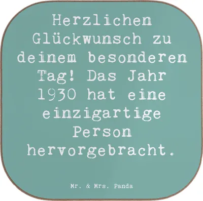Produktbild von Mr. & Mrs. Panda Tischuntersetzer Spruch 1930 Geburtstag - Meeresbrise - Geschenk, Herzlichen Glückwunsch, Geburtstagsparty, Dekoration, Alter, Untersetzer Glas, Gläser