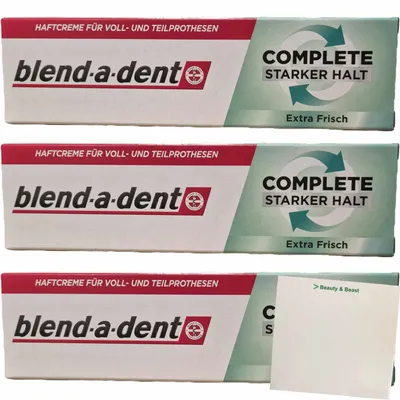 Produktbild von Blend-a-dent Super Haftcreme Extra Stark Frisch (3x47g Packung) + usy Block