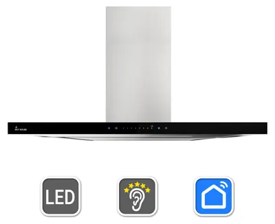 Image de Hotte aspirante cuisine 90cm Hotte Murale acier inoxydable verre noir WiFi