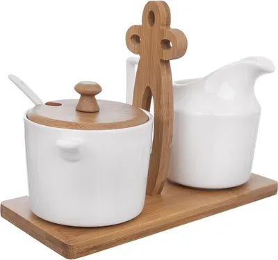 Produktbild von Orion Zuckerdose und Milchkännchen mit Holzständer Milch- und Zuckerset 3 El.