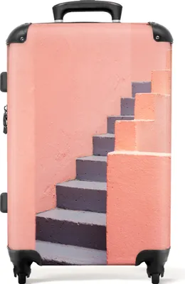 Produktbild von NoBoringSuitcases.com® Großer Koffer - Treppe - Architektur - Rosa - Pastell - Kombinationsschloss TSA - Hartschalen Trolley 4 Rollen - 72 liter - Reisekoffer - 66 cmKoffer Mittelgroß 67x43x25 cm, 72L,