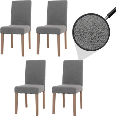 Obrázek produktu pro sada 4 jídelních židlí Littau, kuchyňská židle s vysokým opěradlem, látka/textil bouclé dřevo  šedá, nohy v přírodní barvě