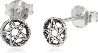 Produktbild von Paar Pentagramm Ohrring 925 Silber Antik Oxidiert Ohrschmuck 6mm Kleine Ohrringe