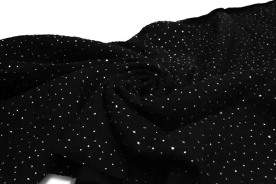 Immagine prodotto di Tessuto mussola di cotone con pois argentati, doppia garza, nero 50 x 130 cm