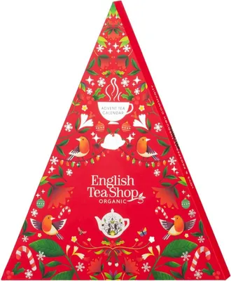 Productafbeelding van Adventskalender (thee en kruidenthee) Biologische piramidezakjes (rood, driehoekig – 13 smaken) (25 x 2 gram) 50 gram - ENGLISH TEA SHOP ORGANIC