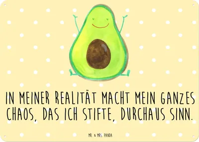 Produktbild von Mr. & Mrs. Panda tafel Avocado Glücklich DIN A3 - Gelb Pastell - Geschenk, Schild, Chaos, Freude, Metallbild, Retro Blechschild, Wandbild, Verrückt, Magnetschild